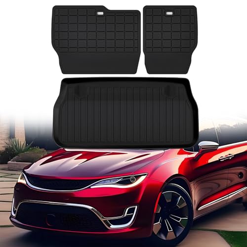 Cargo Mat for 2017-2025 2026 Chrysler Pacifica Fuel & Hybrid with Backrest Mat,TPE All Weather Protection Car Trunk Mat Covering The Backrest Mat with Velcro Fastener Accessories - size: For 2017-2026 Pacifica Cargo Mat