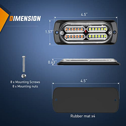 Nilight 4PCS 24LED Emergency Strobe lights 12V 24V Amber White Surface Mount Grille Hazard Safety Warning Lights Sync Feature Side Flashing Marker Flash for Car Truck Campers - color: Amber White