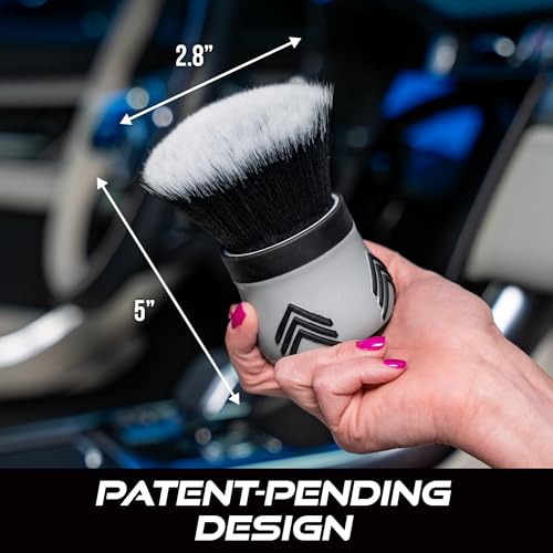 VIKING Car Cleaning Brush for Car Detailing Kit, Super-Soft Bristles for Interior Detail and Cleaning, 5 Inch Diameter, Black/Grey, Storage Stand Included