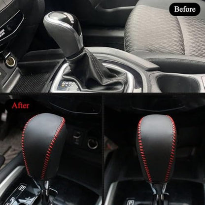XITER with Murano Logo for Genuine Leather Gear Shift Knob Cover Car Protect Accessories Case for Nissan Murano 2015-2024(Red Stitches) - color: Red Stitches