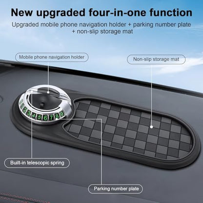 Multifunction Car Anti-Slip Mat Auto Universal Phone Holder, Rotatable Anti Skid Car Dashboard Pad with Temporary Parking Numbe and Large Pad for Phones Sunglasses Keys Gadgets(Style-6) (Brown-Silver) - color: Brown-Silver