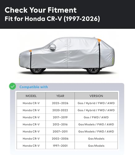 Wigoo Honda CR-V Car Cover Accessories 1997-2026, Custom Fit Waterproof All Weather Outdoor Indoor Full SUV Cover, Windproof Sun UV Rain Snow Dust Protection, Door Zipper, Reflective Strips - size: For Honda Crv (1997-2026)