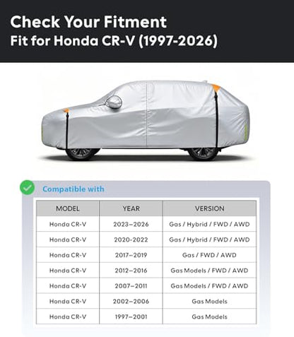 Wigoo Honda CR-V Car Cover Accessories 1997-2026, Custom Fit Waterproof All Weather Outdoor Indoor Full SUV Cover, Windproof Sun UV Rain Snow Dust Protection, Door Zipper, Reflective Strips - size: For Honda Crv (1997-2026)