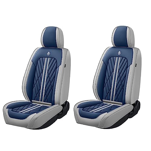 Universal Fit Waterproof Breathable Nappa Leather Automotive Vehicle Car Seat Covers Set Cushion Protector for Sedan SUV - color: Blue Grey, size: Front 2 Seats