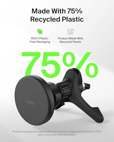 Belkin Wireless Car Charger, Magnetic Car Vent Mount w/ 3.3ft USB C Cable, Qi2 MagSafe Compatible Fast Charging iPhone Charger for iPhone 17, Galaxy S26, Pixel 10, & More - Travel Accessories - Black - style: Vent Mount