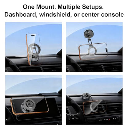 Vacuum Magnetic Car Phone Holder Compatible with MagSafe, 360° Adjustable Reinforced 110+LBS Suction Cup Phone Mount, Foldable Car Phone Holder for iPhone 17 Pro Max/16/15/14/13/12 & Android - color: Space Gray