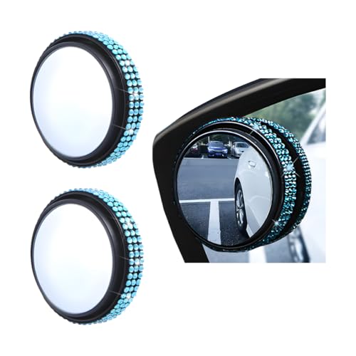 Zpana 2PCS Bling Car Blind Spot Mirror, 2" Crystal Rhinestone HD Glass Round Vehicle Rearview Side Blind Mirror, 360° Wide Angle Auto Exterior Accessories, Universal for SUV Sedan Truck (Lake Blue) - color: Lake Blue