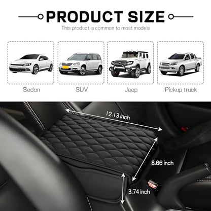 wuyaoyao Car Center Console Cover, 12.13"×8.66"×3.74" Leather Car Armrest Cover with with 2 Side Pockets, Memory Foam Soft Auto Armrest Cushion Pad, Universal Vehicle Arm Rest Protector (Black) - color: Black