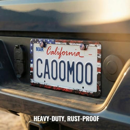 2 Pack License Plate Frames (USA American Flag Design) - Stainless Steel License Plate Frame with Screws Fasteners Caps (Rustic) - style: Rustic