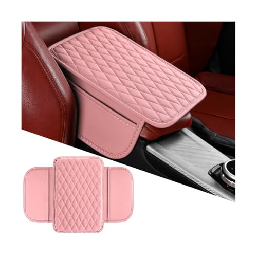 Mandark Car Center Console Cover, Microfiber Leather Vehicle Armrest Protector Cushion with 2 Storage Bags, Auto Interior Arm Rest Seat Box Pad Accessories, Universal for SUV, Sedan, Truck (Pink) - color: Pink