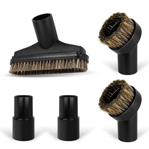 5PCS Horse Hair Brush Vacuum Attachment Set - Black Round Vacuum Attachments & Brushes - 5.9 In Long Floor Brush & Shop Vac Brush Attachment - 1 1/4" Vacuum Cleaner Adapter Included - color: 5-Pack-L