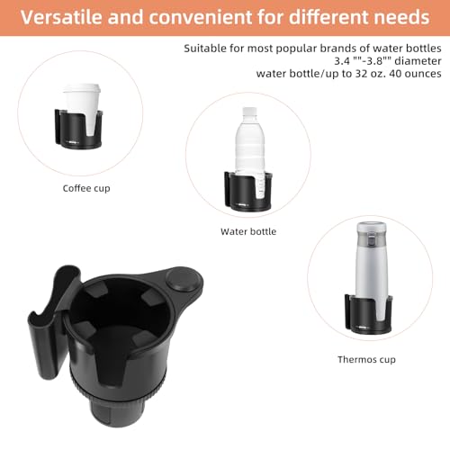 Car Cup Holder Expander with Phone Holder, 2 in 1 Big Cup Organizer with Adjustable Base, fits for Tumbler Cup 20-40oz Hydro Flask, Yeti, 3.4”-4.1” Cups