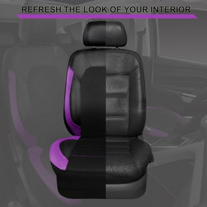 CAR PASS Leather Seat Covers, Breathable Universal Car Seat Cover Full Set for Cute Women Girly,Super 5mm Composite Sponge Inside,Airbag Compatible fits Most Auto,SUVs,Trucks,Vans(Black&Purple) - color: Black&Purple, size: Full Set