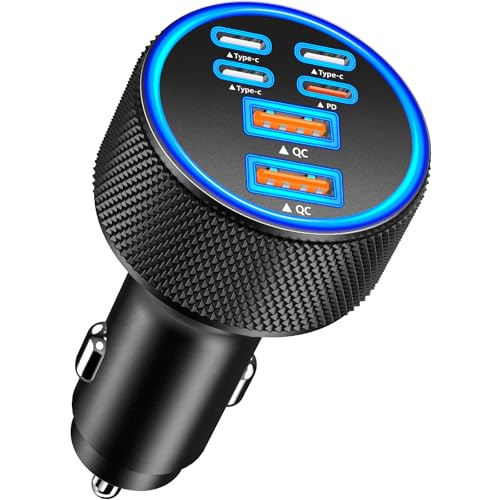 Car Charger USB C, Rombica 6 Port 120W USB-C&USB-A Car Power Cigarette Lighter Adapter Dual 45W PD/QC Multiport Type C Fast Charger for iPhone 17 17 Pro Max 16 15 14 13 12 11/Galaxy S26 S25/Pixel/iPad - color: Coal Black
