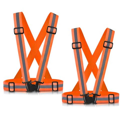 Reflective Vest Running Gear, 2Pack High Visible Safety VES for Cycling Jogging Running Walking, Adjustable for Men Women Kids - color: 2 x Orange