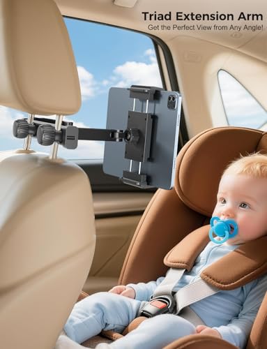 PLDHPRO Car Headrest Tablet Holder for Backseat, 3 in 1 Adjustable Aluminum Alloy Arm Tablet Mount for Back Seat, Road Trip Essentials for Kids for iPad, Galaxy, Fire HD, 5.1''-15.6'' Devices - size: tri-fold