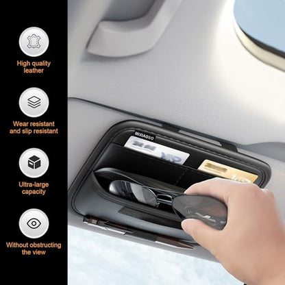 Shakas Car Sun Visor Organizer, Multifunctional Multi-Pocket Sunglasses Card Holder Pen Document Holder, Leather Anti-Scratch Protection Visor Storage Bag for Most Cars Trucks SUVs, Black