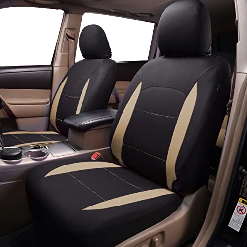 Flying Banner Car Seat Covers Set Beige Tan Front Seats Rear Bench Polyester car seat Protectors Easy installations Rear Bench Split Classic Man Lady - color: Black Beige