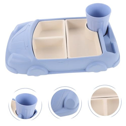 Totority Car-Shaped Dinner Tray Bamboo Fiber Kids Plate with Divided Sections and Water Cup Toddler Feeding Dish Durable and Drop-Resistant 12.04X7.67X3.74In
