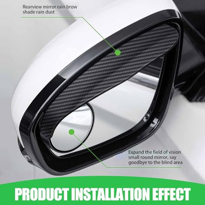 UGSHY Pack-2 Car Rearview Mirror Rain Eyebrows and Blind Spot Mirror, Universal Auxiliary Replacements for Most Cars, Trucks and Vans (Carbon Fiber Black)
