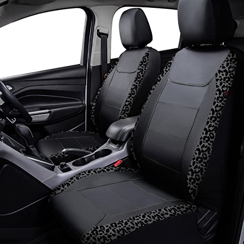 Flying Banner Carbon Fiber Leather Vehicle Seat Covers, Leopard Gray Black, Universal Fit - 8PCS - color: Leopard Gray Black, size: Full Set -- 8pcs
