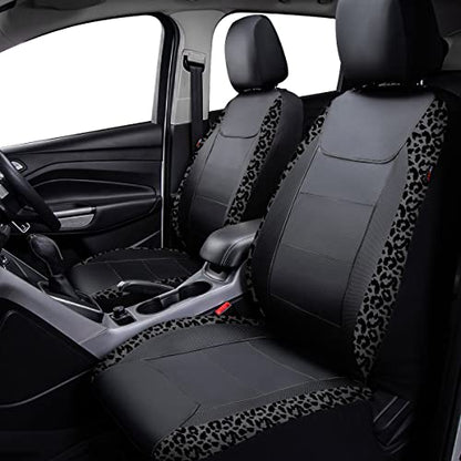 Flying Banner Carbon Fiber Leather Vehicle Seat Covers, Leopard Gray Black, Universal Fit - 8PCS - color: Leopard Gray Black, size: Full Set -- 8pcs
