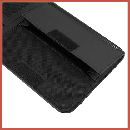 ACROPIX Black Universal Car Sun Visor Organizer Sunglasses Case Storage Pocket Hook and Loop Tape ABS PU Leather for SUV RV Truck Car Parts