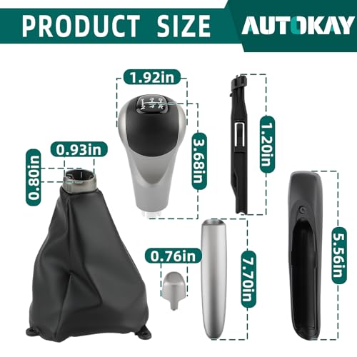 AUTOKAY Set of 3 Parking Brake Handle Grip Knob Set Fits for Honda Civic 2006-2011 Manual Gear Stick Shift Shifter Knob Head with 5 Speed and Boot Dust Cover PU Leather