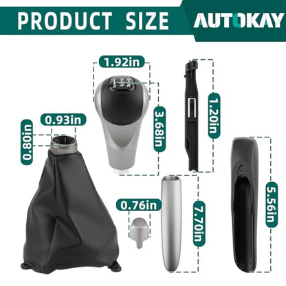 AUTOKAY Set of 3 Parking Brake Handle Grip Knob Set Fits for Honda Civic 2006-2011 Manual Gear Stick Shift Shifter Knob Head with 5 Speed and Boot Dust Cover PU Leather