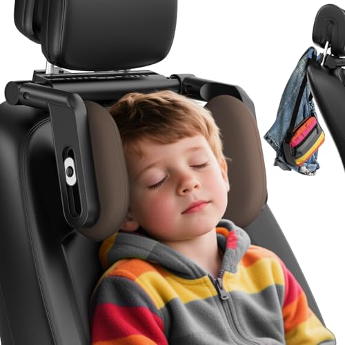 Car Headrest Pillow, 4-Way Adjustable Car Headrest,Thickened Memory Foam Road Pal Headrest, Neck Support Pillow, U- Shaped Design, Travel Car Sleeping,Suitable for Kids and Adults(Brown) - color: Brown