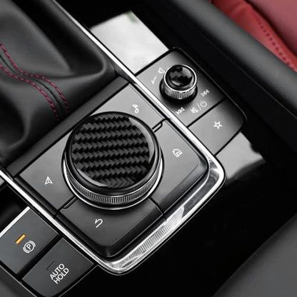 AIRSPEED Carbon Fiber for Mazda 3 Axela 2019-2025 Center Console Multimedia Knob Button Cover Interior Trim Accessory, Black - color: Multimedia Knob Button