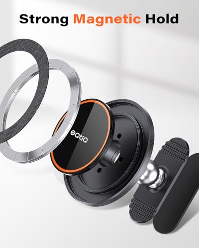 OQTIQ for MagSafe Car Mount - 17 N54 Magnets, 360° Rotation Magnetic Phone Holder for Dashboard, Compact & Space-Saving, Compatible with iPhone 17/16/15/14/13/12 - color: Orange-MagSafe