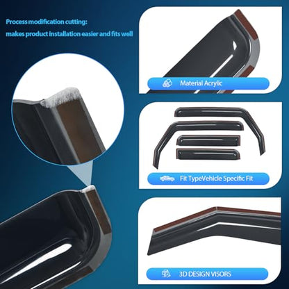 Nilight in Channel Rain Guards for Jeep Gladiator 2020 2021 2022 2023 2024 2025 2026 Side Window Deflectors, Vent Window Visors-4PCS - size: Gladiator 2020-2026