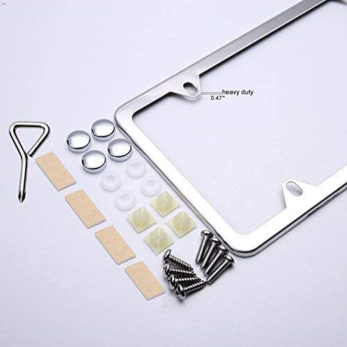 Ohuhu License Plate Frames, 2 Pcs 4 Holes Slim Stainless Steel Polish Mirror License Plate Frame + Chrome Screw Caps (Silver) - style: Silver - 4 Holes