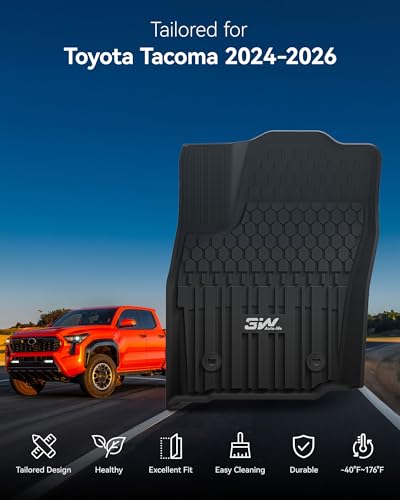 3W Floor Mats for Toyota Tacoma 2024 2025 2026 Double Cab Auto Tran(Not Fit Hybrid & XtraCab), TPE All Weather Custom Fit Floor Liner for Tacoma TRD/SR/SR5/limited Car Liners. - size: 6. Tacoma|24-26|Floor Mats