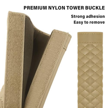 2PCS Car Seat Belt Cover Pad,Soft Leather Seatbelt Covers Breathable Seatbelt Cushion with Plaid Design,All Seasons Universal Car Interior Accessories Seat Belt Cover for Kids & Adults (Beige) - color: Beige