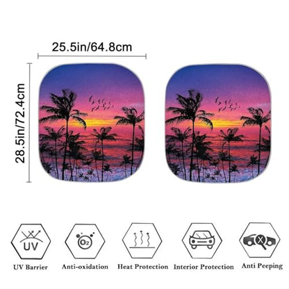 2 Pieces Palm Tree Print Automotive Windshield Sunshade Foldable Car Front Windows Sunshade Car Accessories for Outdoors Summer Travel - color: Palm Tree