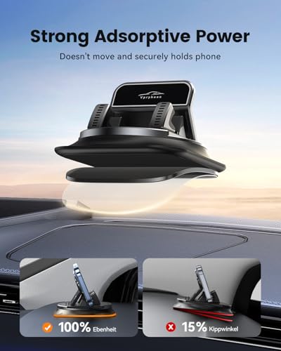 360 Degree Rotation Dashboard Phone Holder for Car, Anti-Slip Grips & One-Hand Operation Car Cell Phone Mount with Adjustable Spring Clip, Compatible with iPhone Samsung All Smartphones
