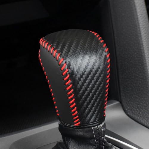 Bittwee Carbon Fiber Car Gear Shift Knob Cover, Leather Vehicle Stick Shifting Protector with Needle & Thread, Stylish Auto Shifter Knob Guard, Compatible with Inspire Crider Integra (Black/Red) - color: Black/Red