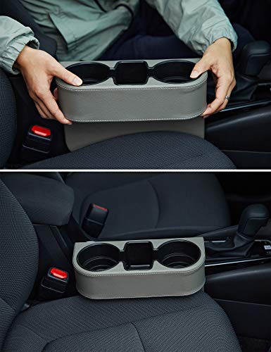 IOKONE Coin Side Pocket Console Side Pocket Leather Cover Car Cup Holder Auto Front Seat Organizer Cell Mobile Phone Holder (Gray) - color: Gray