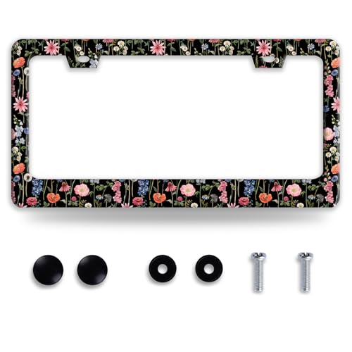 Flowers Plants License Plate Frame Funny Floral License Plate Frames for Car Decorative Parts Stainless Stee License Plate for Standard Us Canada License Plate Holder 12x6 Inch for Women Men - color: Flowers Plants