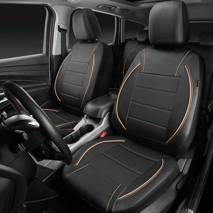 CAR PASS Universal FIT Piping Leather Car Seat Cover, for suvs,Van,Trucks,Airbag Compatible,Inside Zipper Design and Reserved Opening Holes (Full Set, Black and Beige) - color: Beige Black