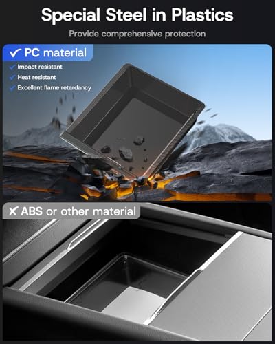 Center Console Organizer Tray for 2025 2026 Tesla Model Y Juniper (Premium & Performance) & All Model 3 Highland, Durable PC +Silent Silicone Liner Armrest Storage Box Wireless Charging Pad 4PCS - size: Model Y Juniper & Model 3 Highland