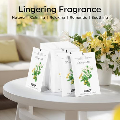 MYARO 12 Packs Honeysuckle Scented Sachets for Drawer and Closet, Long Lasting Air Freshener Fresh Scents Potpourri Bags Home Fragrance for Room Car Small Space - color: Honeysuckle