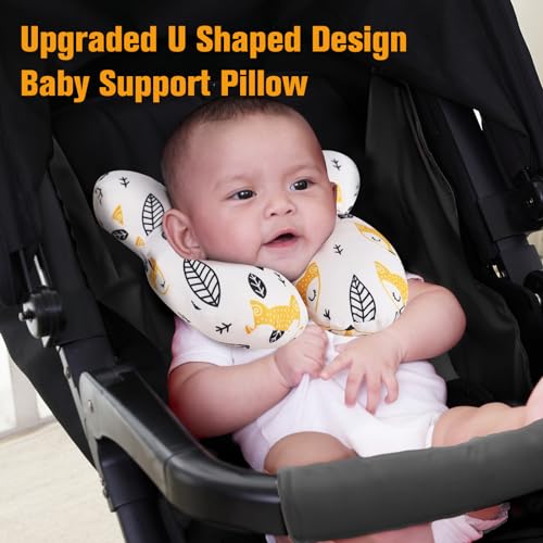 KAKIBLIN Baby Neck Pillow, Upgraded Baby Support Pillow for Head and Neck, Babies Head Pillow for Car Seat, Stroller, Pushchair,Travel(Yellow Fox) - color: Yellow Fox