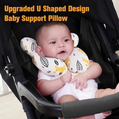 KAKIBLIN Baby Neck Pillow, Upgraded Baby Support Pillow for Head and Neck, Babies Head Pillow for Car Seat, Stroller, Pushchair,Travel(Yellow Fox) - color: Yellow Fox