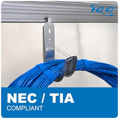 ICC Beam Clamp J Hook 2” with Retainer Clip - Galvanized Steel Cable Management Hooks for Hanging Cable to Beams - Rust-Resistant, EIA and TIA Compliant - 2 Inch 25 Pack - size: 2 In, style: Beam Clamp
