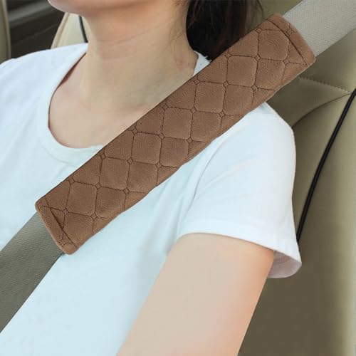 Amooca Automotive Seat Belt Cover Soft Suede Universal Fit Seatbelt Shoulder Pad Neck Protector Cushions for SUV Trucks Airplane Backpack 2 Pack Brown - color: Brown