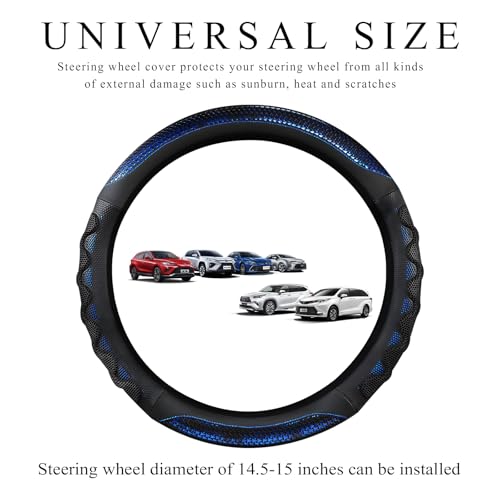 Car Steering Wheel Cover, 15 Inch Anti-Slip Steering Wheel Cover Protector with 3D Honeycomb Design, Universal Steering Wheel Covers for Truck SUV, Car Accessories (Blue, Round Shape) - color: Blue, Round Shape