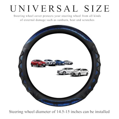 Car Steering Wheel Cover, 15 Inch Anti-Slip Steering Wheel Cover Protector with 3D Honeycomb Design, Universal Steering Wheel Covers for Truck SUV, Car Accessories (Blue, Round Shape) - color: Blue, Round Shape